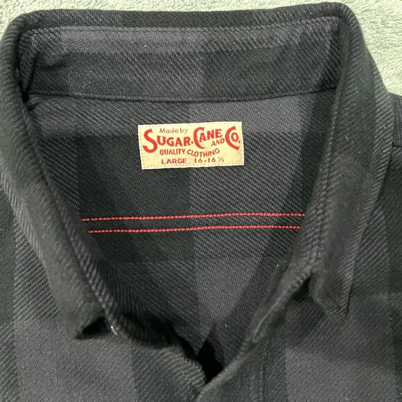Sugar Cane Twill Plaid Work Shirt Flannel - Large - Black & Grey - SC29357 - Picture 2 of 12